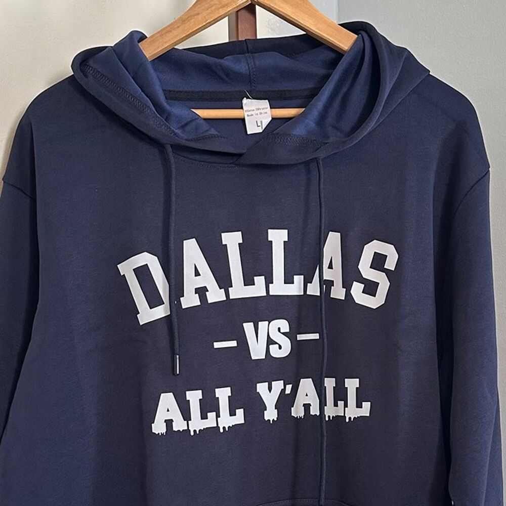 Dallas Vs All Yall Hoodie Sweatshirt Mens Large Navy Blue Graphic Texas Football - Picture 11 of 12
